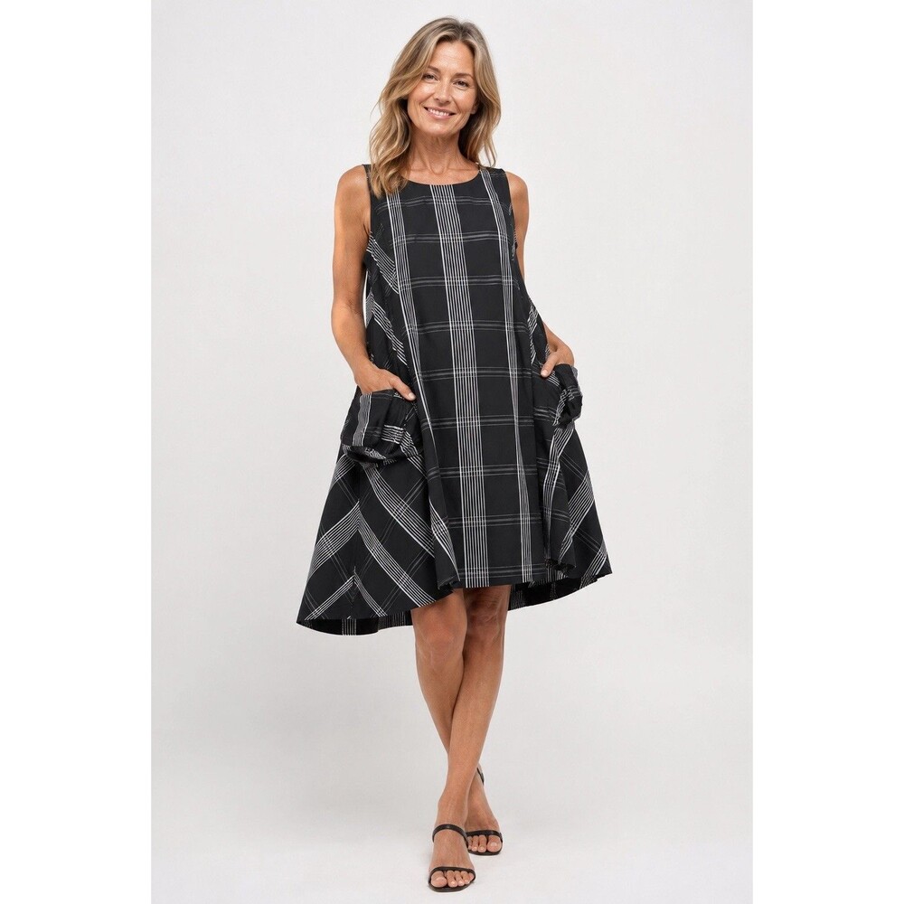 Liv by Habitat Artist Dress Black & White Plaid Taffeta Fabric Size S